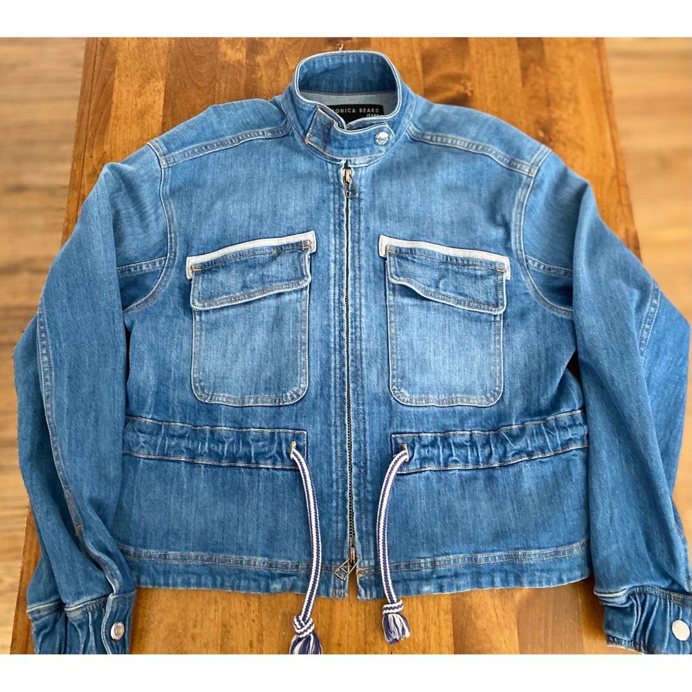 Veronica Beard Roz Drawstring Denim Jacket Astra Wash Blue XS - Picture 4 of 16